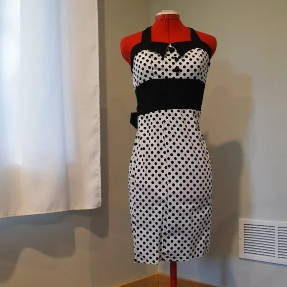 Heroecol Dresses | Heroecol Retro Style Pencil Dress With Halter Neck | Color: Black/White | Size: S | Melissacharry's Closet